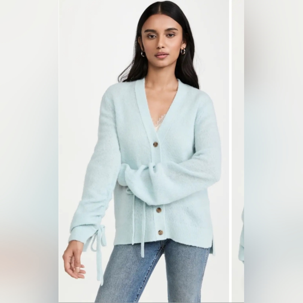 3.1 Phillip Lim Lofty Alpaca Blend Shirred Sleeve Cardigan In Ice Blue Women's M